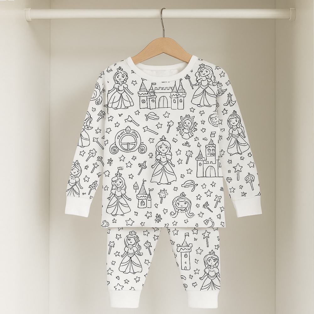 Pijama Princesa Coloriaê com desenhos para colorir